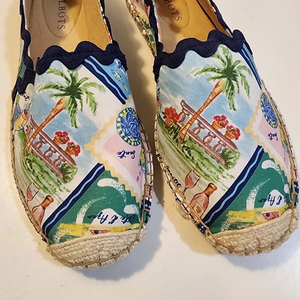 TALBOTS Izzy Dorsay Scenic Tropical Print Espadrille Flats 6.5